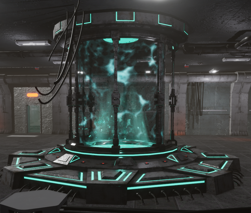 Interactable items with cyan glow